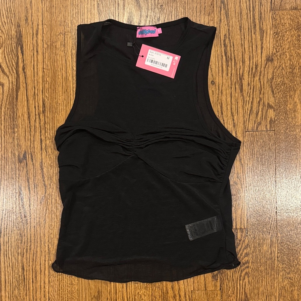 Edikted Women's Black Sheer Gathered Sleeveless Top NWT size medium